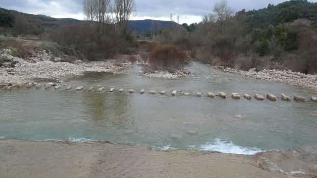 Walkways of Pedruel on the river Alcanadre, a traditional way of crossing rivers in the Sierra de Guara