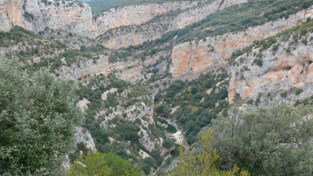 River Alcanadre, channeled between limestone walls
