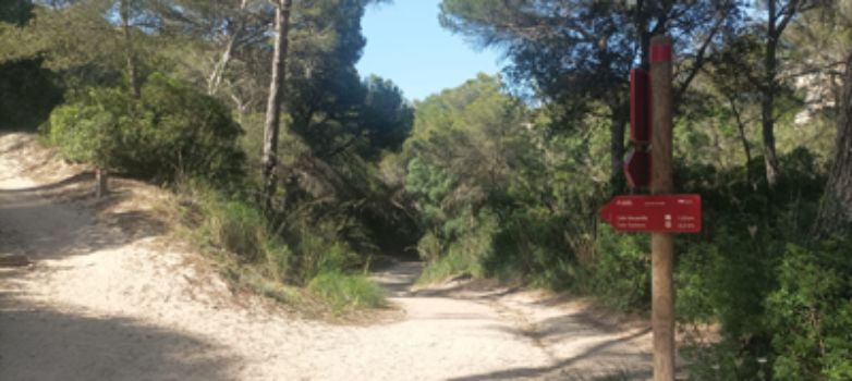 Señalización de desvío a Cala Maracelleta