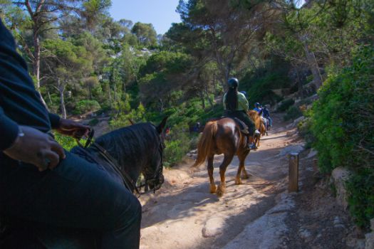 Hikers riding along the Camí de Cavalls on horseback