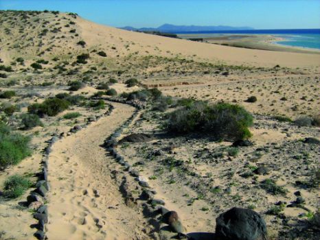 El primer tramo del sendero se encuentra delimitado por piedras