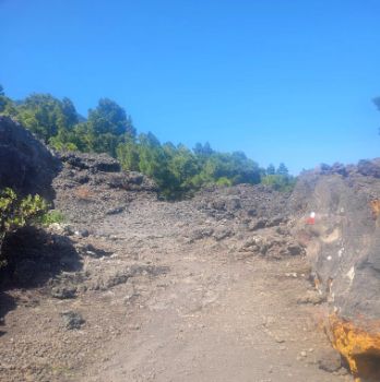 Atravesando las coladas del volcán de Martín de Tigalate.