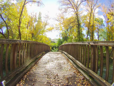 Puente de madera sobre el río Júcar en Cuenca