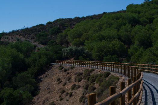 En los tramos con peligro de caida, el camino está protegido por talanqueras de madera