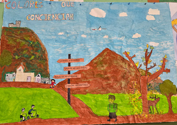 Mural ganador de los alumnos de 3º y 4º de primaria del CEIP Fray Alonso Fernández de Cáceres