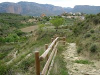 El camino acercándose a Murillo de Gállego con los Mallos de Riglos al fondo