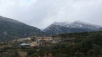 Panoramic view of the village of Las Almunias de Rodellar with views of the Sierra de Guara