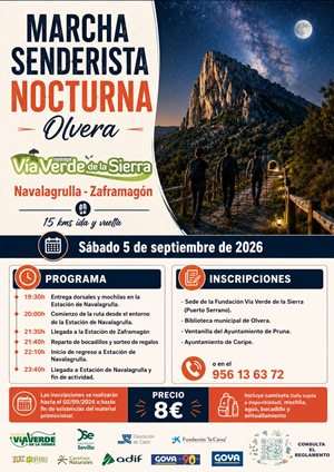 Marcha senderista nocturna en el Camino Natural Vía Verde de La Sierra